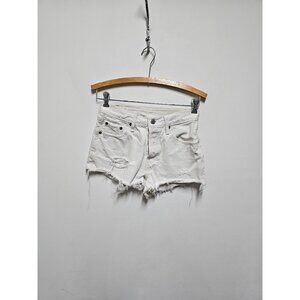 Levi’s 501 Women’s Jean Shorts White Denim Distressed Cut Off Size W24
